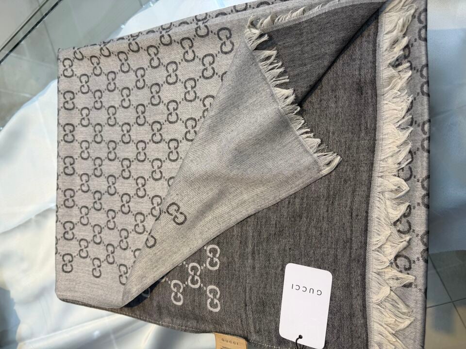 Gucci ithal yün ipek şal gri
