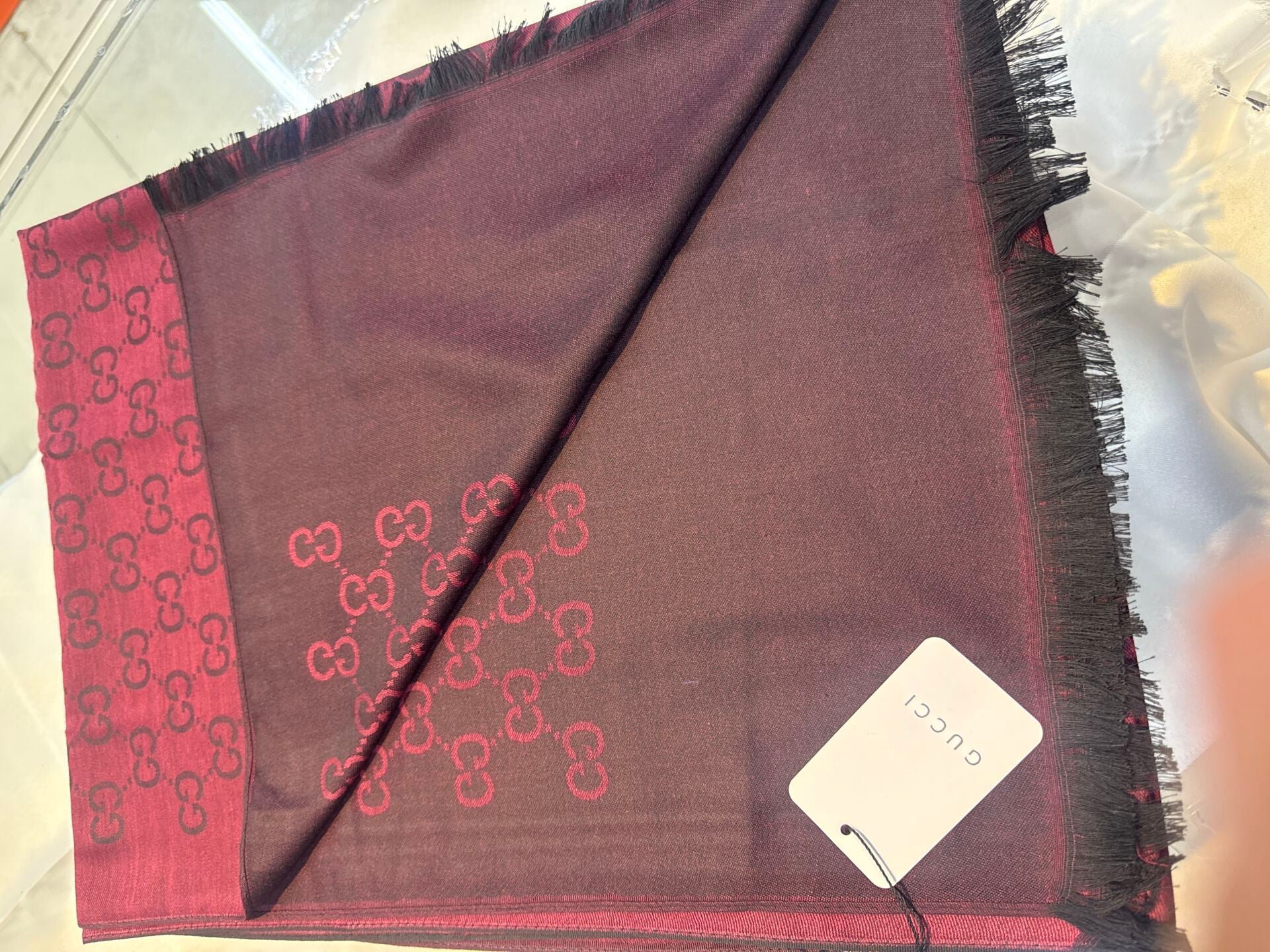 Gucci ithal yün ipek şal bordo