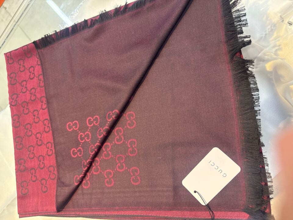 Gucci ithal yün ipek şal bordo